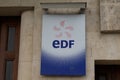 EDF sign text and brand logo on building office of French multinational electric Royalty Free Stock Photo