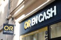 Or en cash logo brand and sign text front of store buying gold to cash french shop on