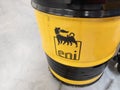 Eni petrol barrel logo brand and text sign Italian multinational oil and gas company