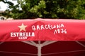 Estrella Galicia logo and text sign of brand of spain pale lager beer in bar pub Royalty Free Stock Photo