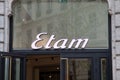 etam sign text and logo brand on wall facade entrance on fashion clothes