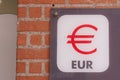 Ã¢âÂ¬ eur text brand badge with euro sign on change bank office agency wall facade