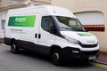 Europcar logo and text sign on truck panel van side of rental french vehicles