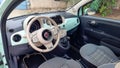 fiat 500 blue green vintage color interior white steering wheels and dashboard