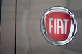Fiat car text brand and sign logo store garage on panel van