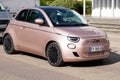 Fiat 500e electric vehicle ev modern 500 car parked in french street