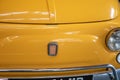 fiat 500 yellow vintage model old timer car sixties logo brand and text sign
