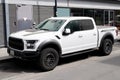 Ford Raptor truck suv xtr 4x4 pickup white black car parked on city center street Royalty Free Stock Photo