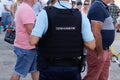 Gendarmerie french man in street police military france patrol in town street