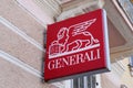 Generali brand logo and text sign on wall agency italian office of insurance company Royalty Free Stock Photo