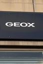 Geox shop sign text and logo front of shoes store footwear