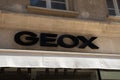 Geox sign text store and brand shop entrance logo of Italian shoes and clothing brand