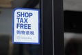 Global blue tax free logo brand and text sign on store windows shopping information in
