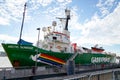 Greenpeace logo sign on boat vessel the Arctic Sunrise ship in Bordeaux harbour Royalty Free Stock Photo