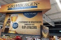 Grimbergen Belgian abbey beers sign text and logo brand on advertising in shop retail