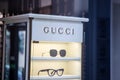 Gucci signage facade store eyeglasses entrance logo brand and text sign Italian