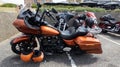 Harley Davidson bike us bagger motorcycle biker club parked on city