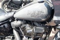 harley davidson brand logo and sign text on grey silver new petrol tank of american