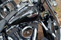 Harley davidson detail engine motorbike with logo sign on fuel custom black paint tank Royalty Free Stock Photo