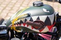 Harley davidson detail fuel tank roadster motorbike with logo sign of american custom Royalty Free Stock Photo