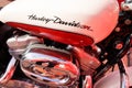 Bordeaux , Aquitaine / France - 10 27 2019 : Harley-Davidson logo on tank motorcycle detail Harley Davidson motorbike Royalty Free Stock Photo