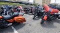 Harley-Davidson motorcycles parked in hog event biker concentration