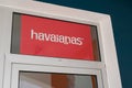 Havaianas logo brand and text sign facade store of Brazilian flip-flop sandals shop