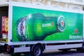 Heineken logo brand and text sign on delivery truck panel van pale lager beer bottle