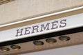 Bordeaux , Aquitaine / France - 05 16 2020 : HermÃÂ¨s logo sign brand high fashion shop luxury goods manufacturer Hermes leather