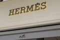 HermÃÂ¨s logo and text sign of French high fashion luxury manufacturer store Hermes