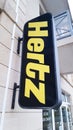 Hertz logo sign of American car rental company with international locations