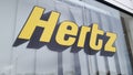 Hertz logo and text sign of American car rental company with international locations Royalty Free Stock Photo