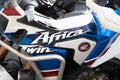 Honda Africa Twin brand sign and text logo on fuel tank motorcycle motor bike in