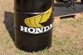 Honda can with sign text motorbike logo brand Japanese motorcycle manufacturer banner Royalty Free Stock Photo