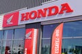 Honda dealership sign text motorbike logo brand on store Japanese motorcycle Royalty Free Stock Photo