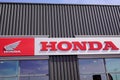 Honda logo sign and brand text store motorcycle sign dealership shop red colour Royalty Free Stock Photo