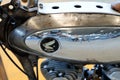 Honda retro logo brand and text sign on motorcycle vintage chrome silver petrol old