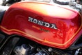 Honda super sport CB750 four logo brand and text sign on motorcycle vintage red petrol