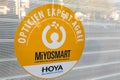 Hoya miyosmart sign logo and text brand facade of Hoya Corporation  Japanese company Royalty Free Stock Photo