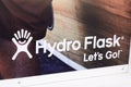 Hydro Flask logo brand and text sign on shop windows of water bottle