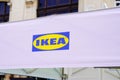 IKEA store logo and text sign of furniture store and interior decoration shop