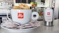 Illy coffee shop red sign logo cafe leading Italian coffee makers text brand in giant