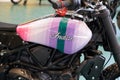 Indian motorcycle brand text and sign logo on custom paint petrol tank fuel of