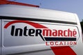 intermarche location logo sign and text on side panel truck hire detail rent van of