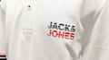 jack & jones text logo and sign brand in fashion clothes white shirt polo