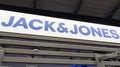 Jack & jones text logo and sign brand front entrance shop facade fashion mall store