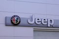 Bordeaux , Aquitaine / France - 12 04 2019 : Jeep Alfa Romeo car logo sign shop store Italian american brand automobiles