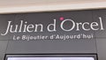 Julien d`orcel sign and logo text of shop entrance for fashion jewellery brand store