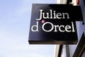 Julien d`orcel signbrand and logo text of shop entrance wall for fashion jewellery