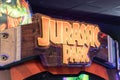 Jurassic Park logo brand and text movies sign on games store